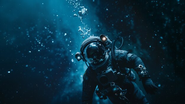 El hombre del espacio buceando en el océano