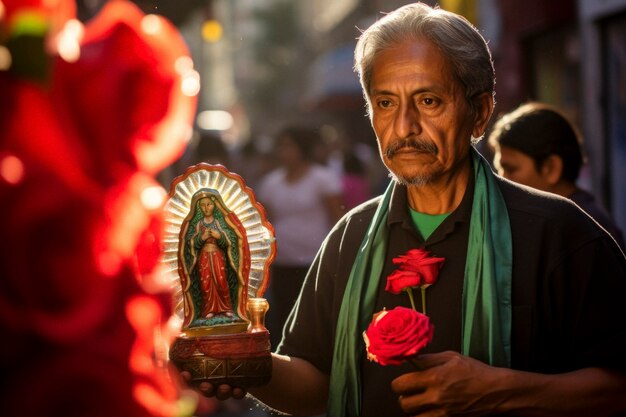 Hombre con la estatua de Santa María