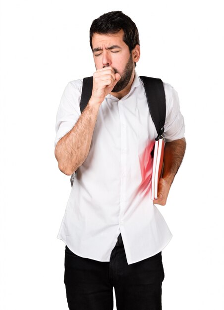 Hombre estudiante tosiendo mucho