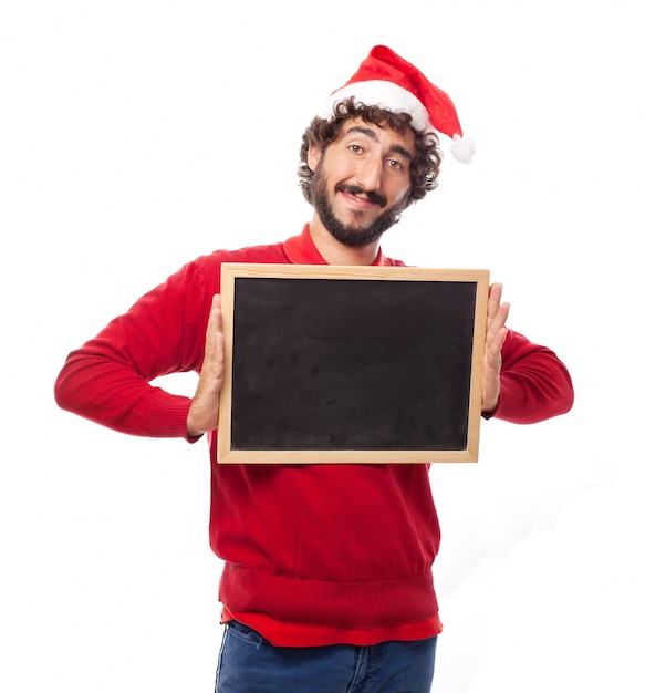 Hombre feliz con una pizarra