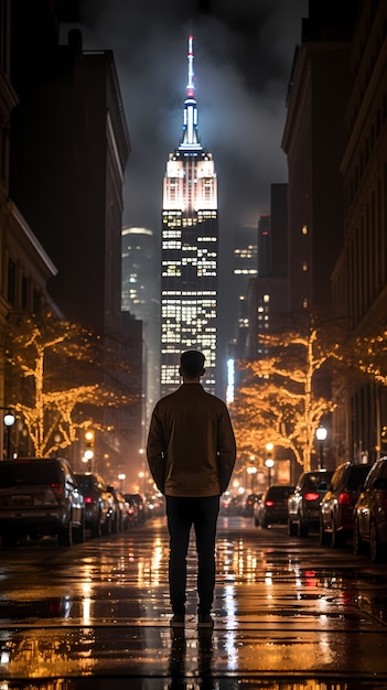 Hombre frente al edificio Empire State