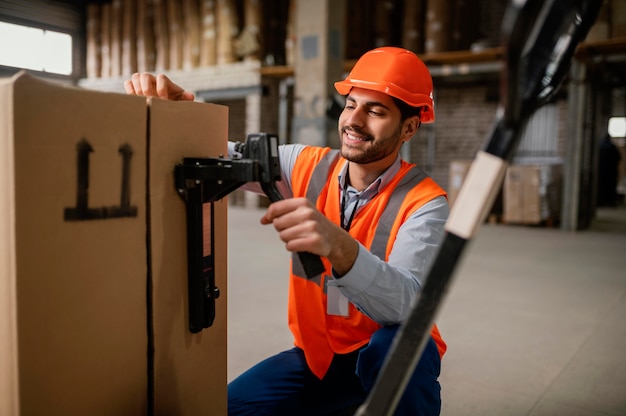 Hombre con gorro de seguridad trabajando