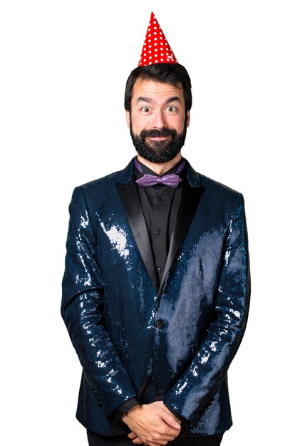 Foto gratuita hombre guapo con chaqueta de lentejuelas en una fiesta