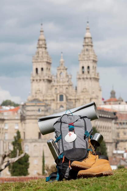 Hombre guapo viajando con su mochila