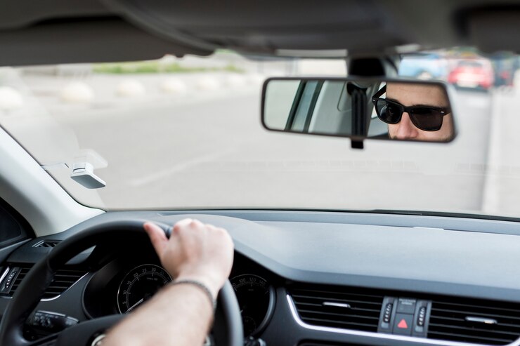 Foto gratuito hombre irreconocible que monta en coche en carretera ocupada