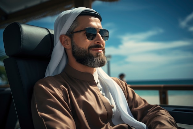 Foto gratuita hombre islámico de mediano calibre en la playa