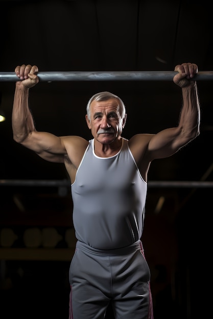 Foto gratuita hombre mayor atlético manteniéndose en forma practicando gimnasia
