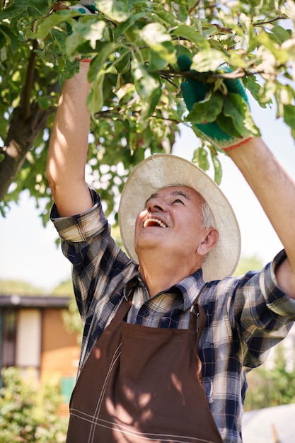 Foto gratuita hombre mayor, trabajando, en el campo