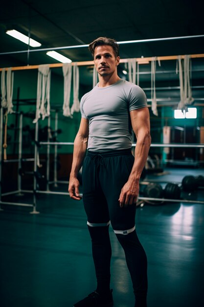 Hombre musculoso atlético entrenando en gimnasia en el gimnasio