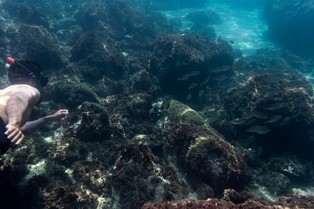 Hombre, nadar bajo el agua