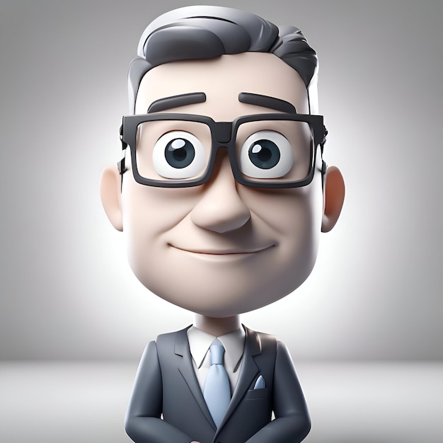 Foto gratuita hombre de negocios de dibujos animados con gafas en fondo gris ilustración 3d