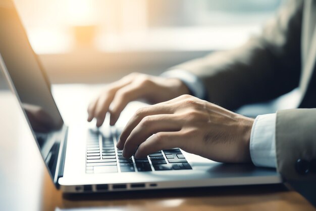 hombre de negocios escribiendo en el teclado de una computadora portátil imagen generada por IA