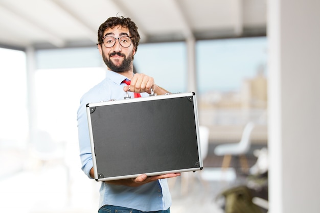 Hombre de negocios loco expresión feliz