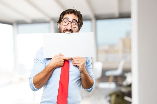 Hombre de negocios loco expresión feliz