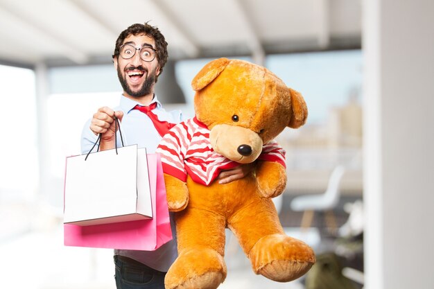 Hombre de negocios loco expresión feliz