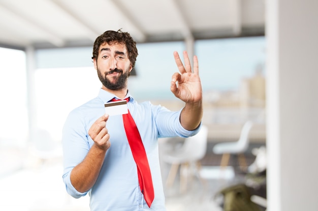 Hombre de negocios loco expresión feliz