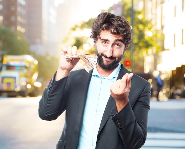 Hombre de negocios loco expresión feliz