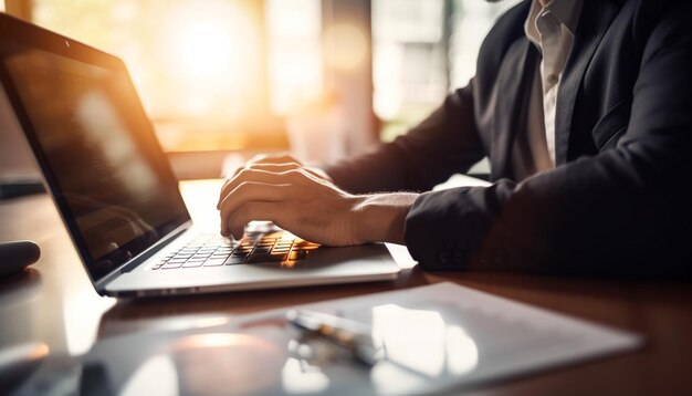 Un hombre de negocios que usa tecnología inalámbrica para comunicaciones globales generadas por IA