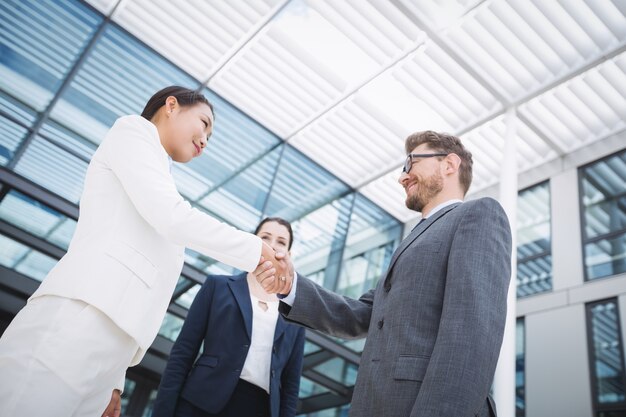 Hombre de negocios, sacudarir las manos, con, colega