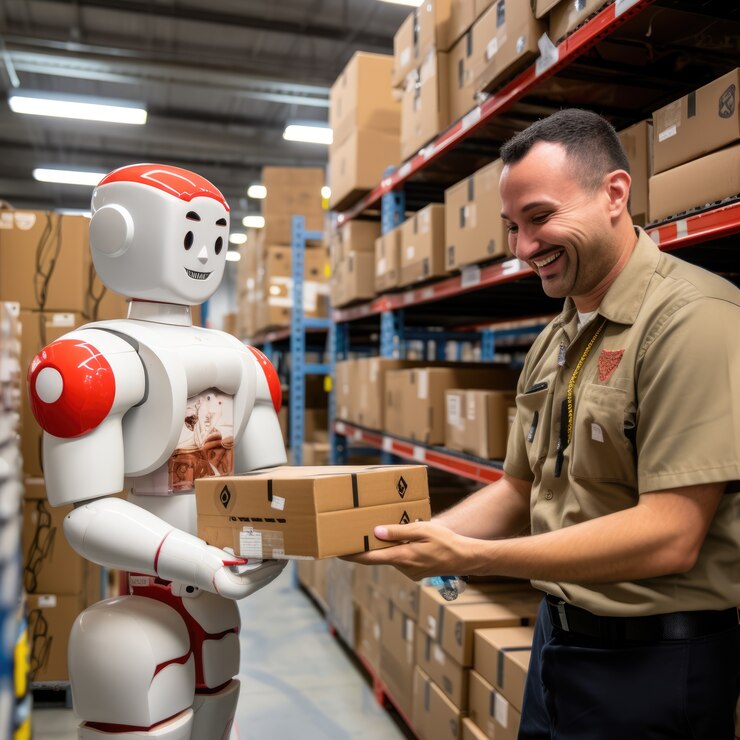 Foto gratuito hombre pasando el rato con un robot