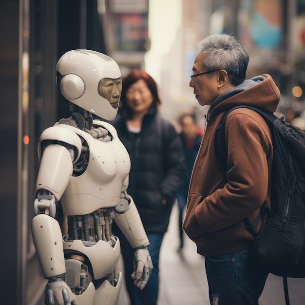 Foto gratuita hombre pasando el rato con un robot