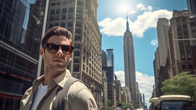 Hombre de plano medio posando en nueva york