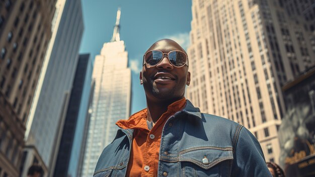 Hombre de plano medio posando en nueva york