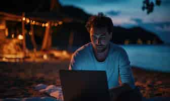 Foto gratuita hombre de plano medio trabajando en la playa.