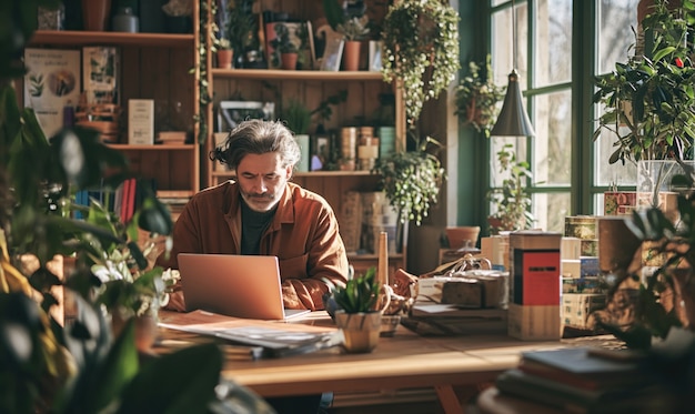 Hombre de plano medio viviendo como nómada digital