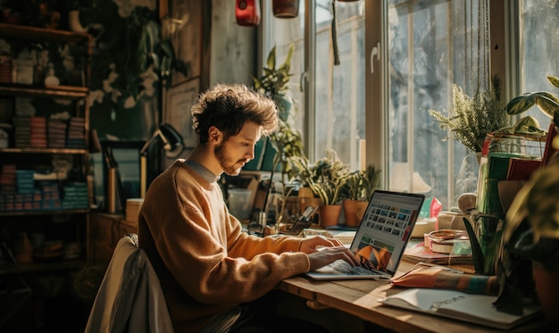 Hombre de plano medio viviendo como nómada digital