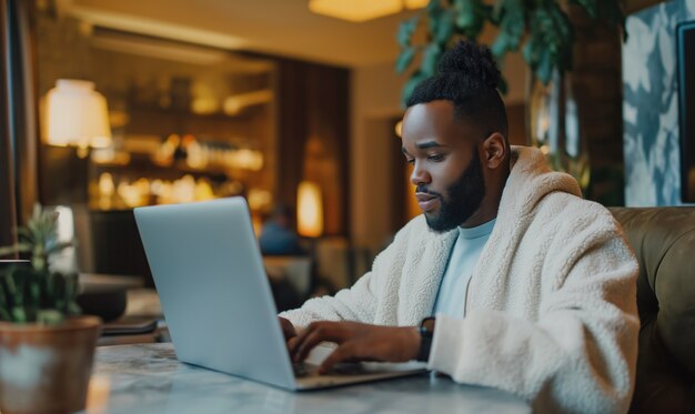 Hombre de plano medio viviendo como nómada digital