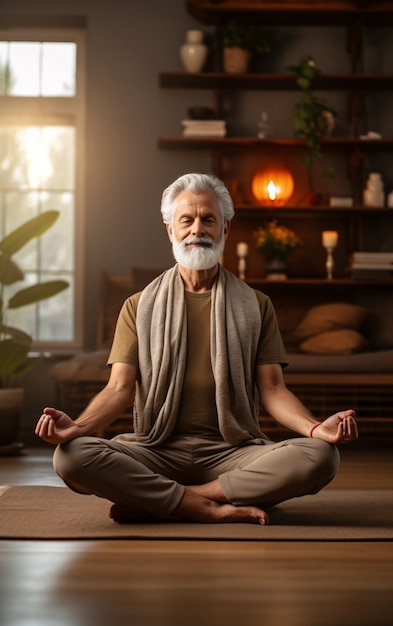 Hombre en plena sesión haciendo yoga