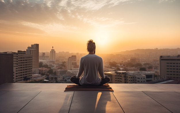 Foto gratuita hombre en plena sesión haciendo yoga