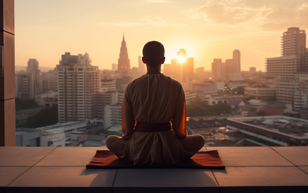 Foto gratuita hombre en plena sesión haciendo yoga