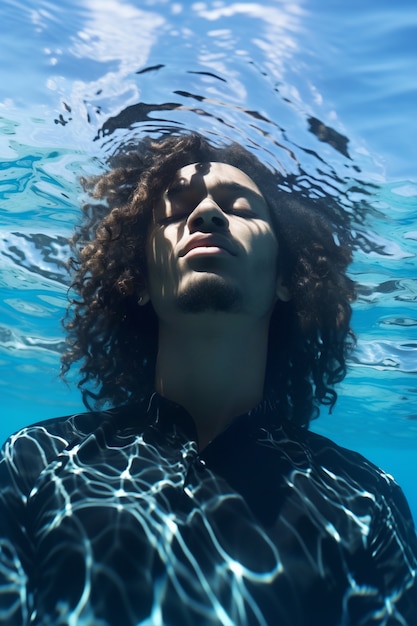 Foto gratuita hombre posando bajo el agua