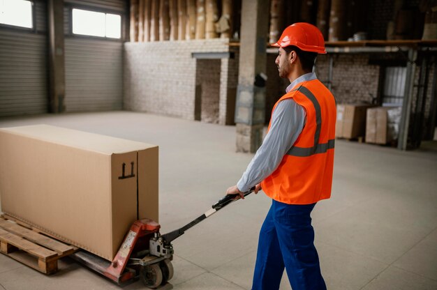 Hombre que trabaja con caja pesada