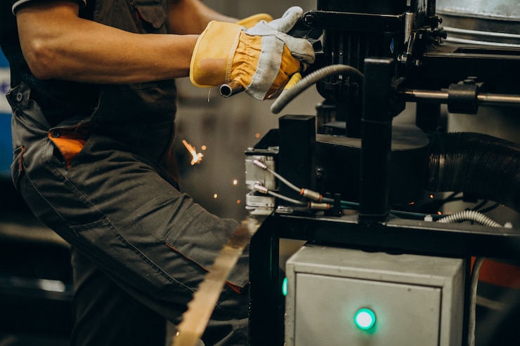 Foto gratuito hombre que trabaja en fábricas de acero y equipos para la producción de acero