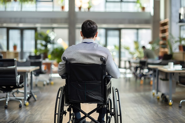 Foto gratuita hombre en silla de ruedas en el trabajo