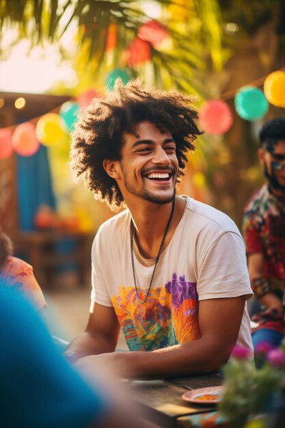 Hombre sonriendo en la feria del mercado