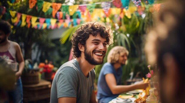 Hombre sonriendo en la feria del mercado