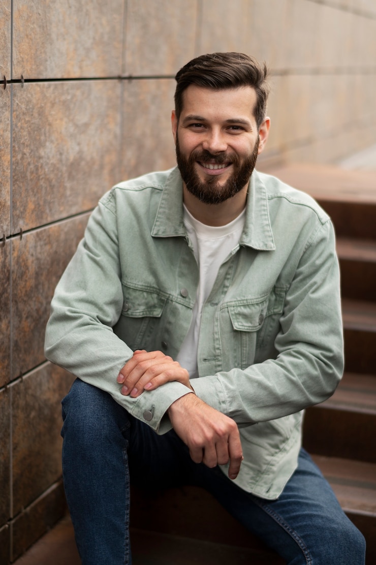 Foto gratuito el hombre sonriente de la vista delantera posando para el cv