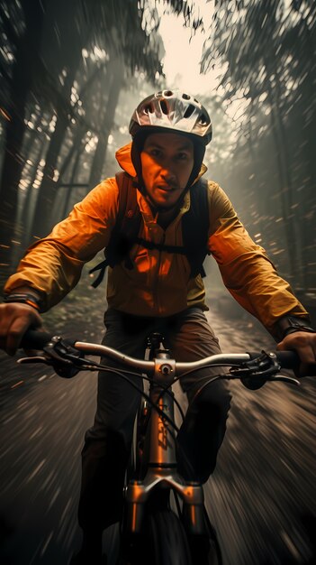 Hombre de tiro completo en bicicleta al aire libre