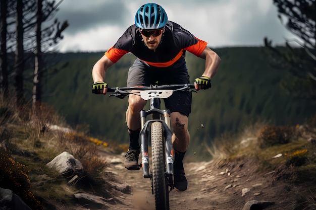 Hombre de tiro completo en bicicleta al aire libre