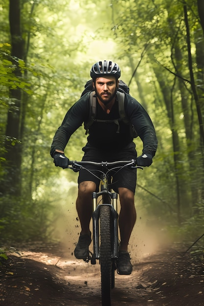 Hombre de tiro completo en bicicleta al aire libre