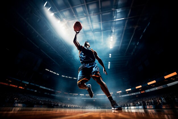 Hombre de tiro completo jugando baloncesto