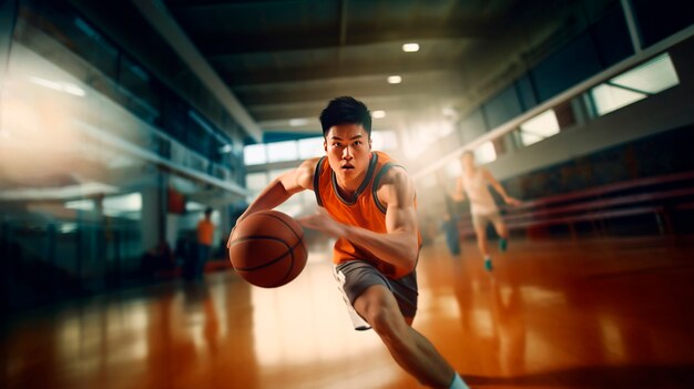 Hombre de tiro completo jugando baloncesto