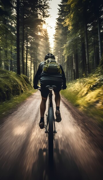 Hombre de tiro completo montando bicicleta al aire libre