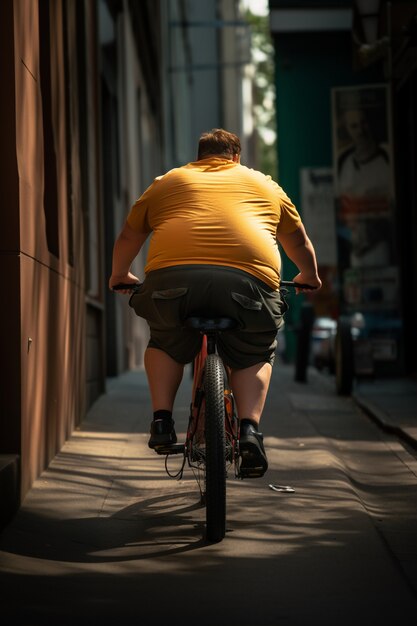 Hombre de tiro completo montando bicicleta al aire libre