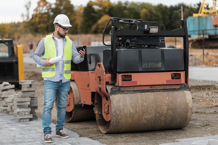 Foto gratuito hombre de tiro completo en el sitio de construcción