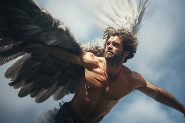 Hombre de tiro medio con alas volando